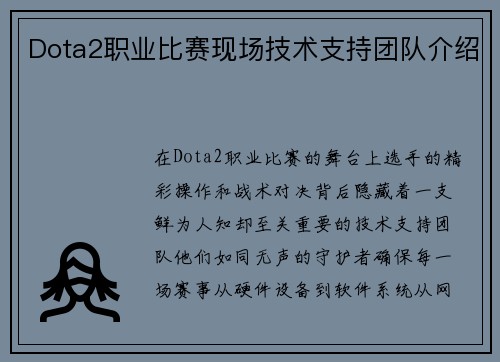 Dota2职业比赛现场技术支持团队介绍